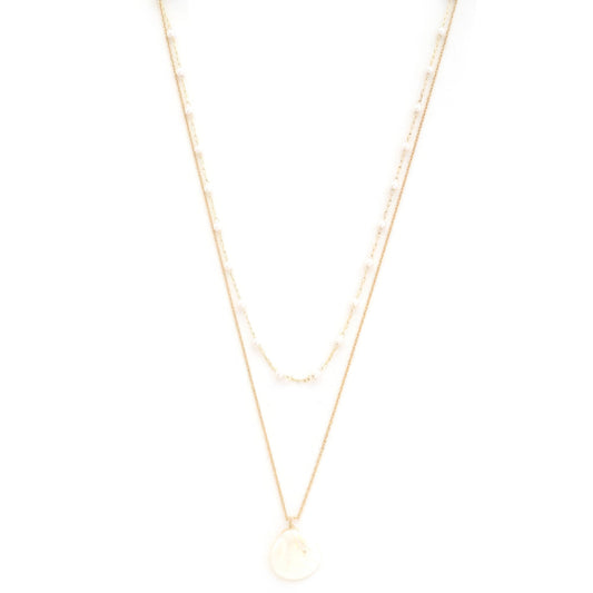 Pearl Disc Metal Layered Necklace