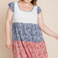 Plus Size Floral Color Block Contrast Tiered Babydoll Dress