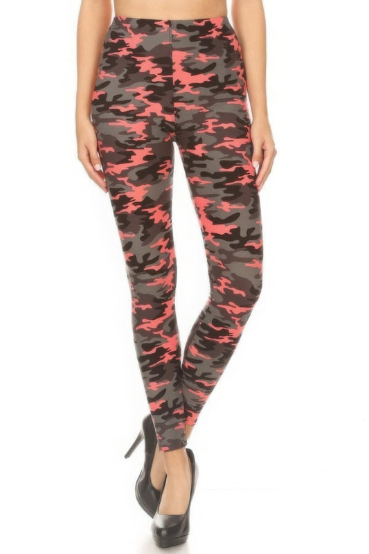 Camouflage Printed High Waisted Leggings With Elastic Waistband