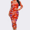 Summer Heat Print Mesh Ruched Midi Dress