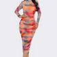 Summer Heat Print Mesh Ruched Midi Dress