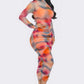 Summer Heat Print Mesh Ruched Midi Dress