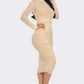 Solid Mesh Ruched Midi Dress