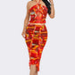 Tropical Waters Print Mesh Ruffle Halter Skirt Set