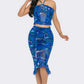 Tropical Waters Print Mesh Ruffle Halter Skirt Set