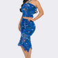 Tropical Waters Print Mesh Ruffle Halter Skirt Set