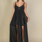 Plunge Neck Split Thigh Mesh Maxi Dress