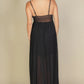 Plunge Neck Split Thigh Mesh Maxi Dress