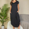 Hidden Pocket Batwing Sleeve V Neck Long Dress