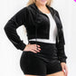 Plus Size Velour Crop Zip Up Hoodie And Shorts Set