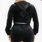 Plus Size Velour Crop Zip Up Hoodie And Shorts Set