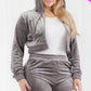 Plus Size Velour Crop Zip Up Hoodie And Shorts Set