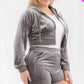 Plus Size Velour Crop Zip Up Hoodie And Shorts Set