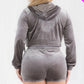 Plus Size Velour Crop Zip Up Hoodie And Shorts Set