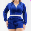 Plus Size Velour Crop Zip Up Hoodie And Shorts Set