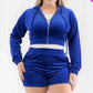 Plus Size Velour Crop Zip Up Hoodie And Shorts Set