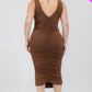 Plus Size Square Neck Ruched Bodycon Midi Dress