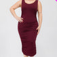 Plus Size Square Neck Ruched Bodycon Midi Dress