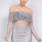 Shirred Off-shoulder Fishnet Top