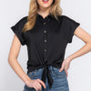 Short Slv Front Tie Stretch Ity  Top