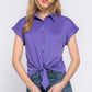 Short Slv Front Tie Stretch Ity  Top