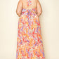 Chiffon Printed Pleated Cross Halter Key Hole Front Smocked Waist Maxi Dress