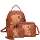 3in1 Cute Bear Design Handle Backpack W Crossbody And Wallet Set With Free Gift