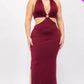 Plus Size Cut-out Halter Neck Double Back Tie Split Thigh Midi Dress