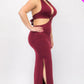 Plus Size Cut-out Halter Neck Double Back Tie Split Thigh Midi Dress