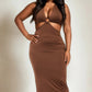 Plus Size Cut-out Halter Neck Double Back Tie Split Thigh Midi Dress