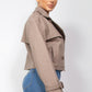 Notch Buckled Sleeve Crop Trench Coat