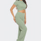 Front Twist Detail Top And Flare Pants Set