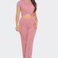 Front Twist Detail Top And Flare Pants Set