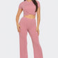 Front Twist Detail Top And Flare Pants Set