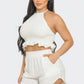 Front Smocking Detail Halter Top And Shorts Set