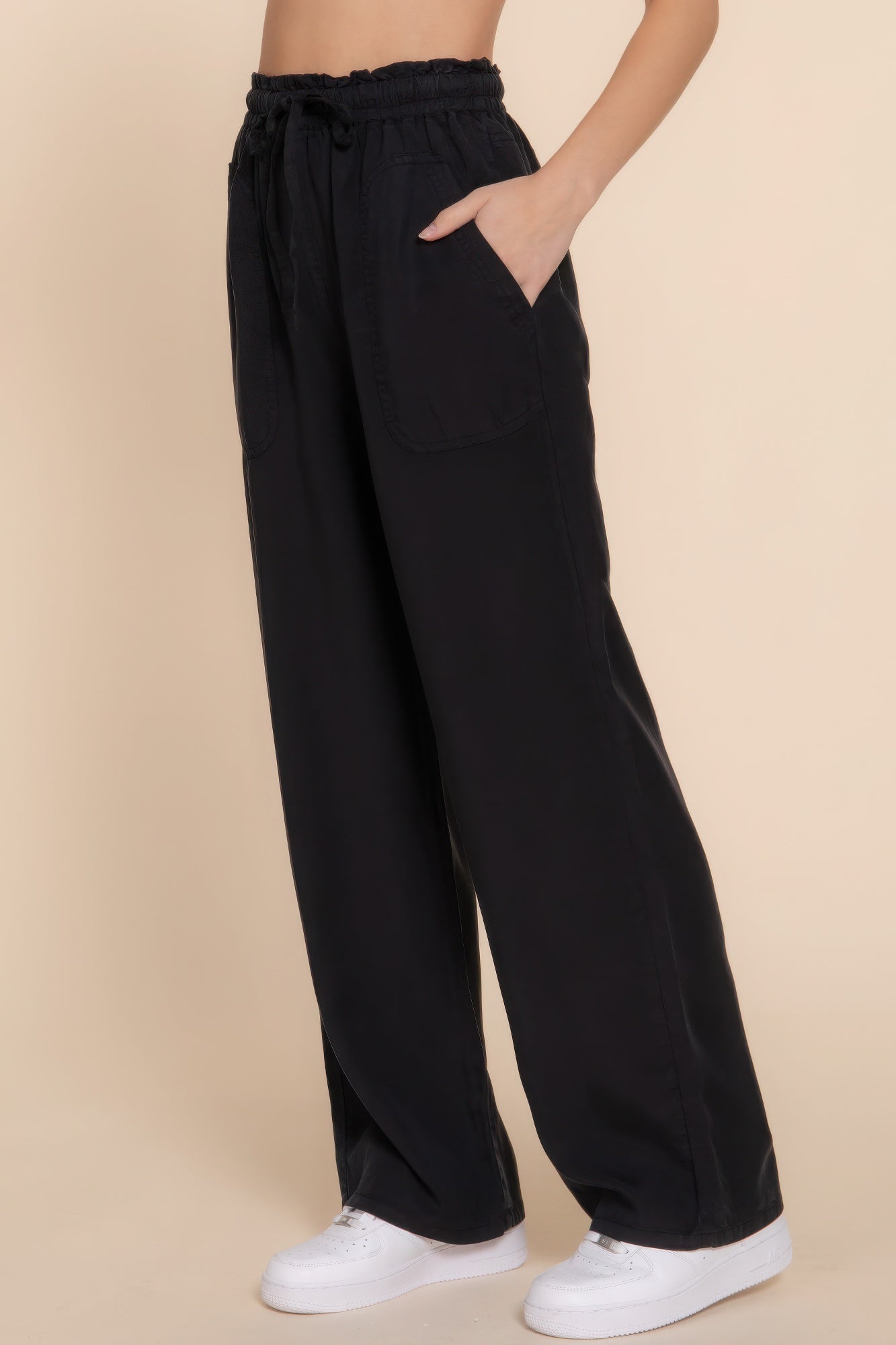 Elastic Waist Tencel Long Pants