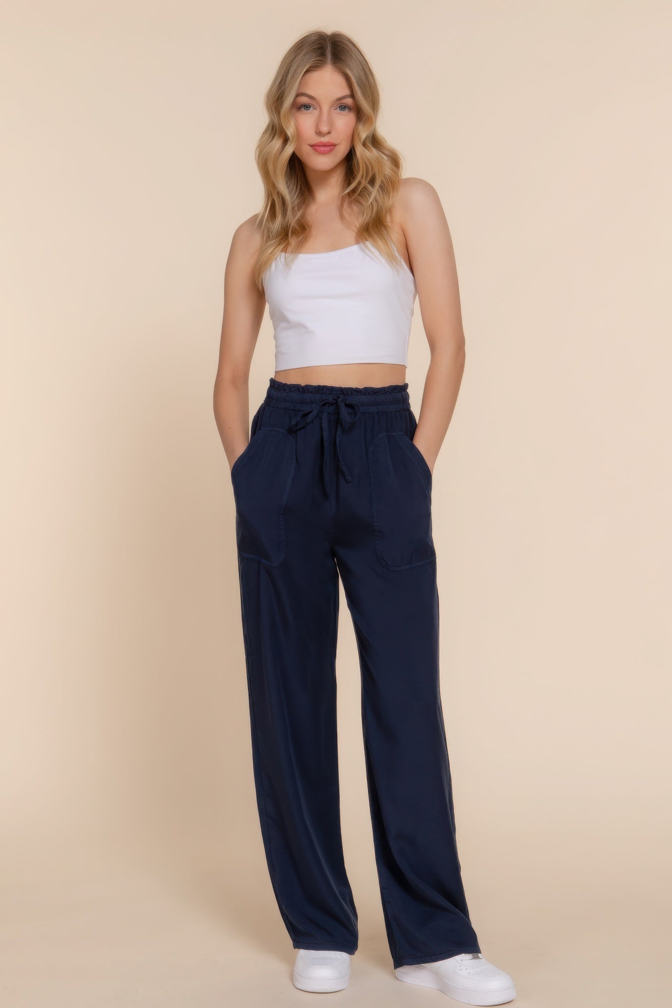 Elastic Waist Tencel Long Pants