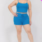 Plus Size Solid Ribbed Cami Top And Shorts Set