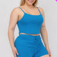 Plus Size Solid Ribbed Cami Top And Shorts Set