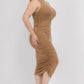 Plus Size Sexy Solid Color Ruched One Shoulder Midi Bodycon Dress