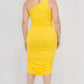 Plus Size Sexy Solid Color Ruched One Shoulder Midi Bodycon Dress