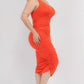 Plus Size Sexy Solid Color Ruched One Shoulder Midi Bodycon Dress