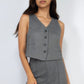 Herringbone V-neck Buttoned Vest Top