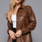 Long Slv Faux Leather Shacket