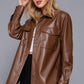 Long Slv Faux Leather Shacket