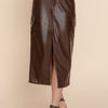 Faux Leather Midi Cargo Skirt