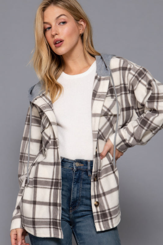 Plaid Print Hoodie Fleece Jacket