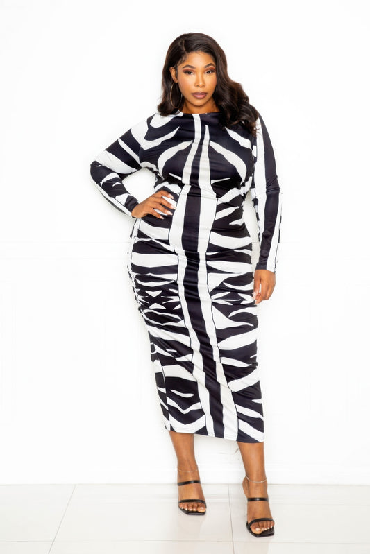 Animal print ruched bodycon dress