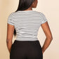 Ribbed tight knitted striped square neck short sleeve t shirt