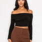 Bardot ribbed long sleeve crop top